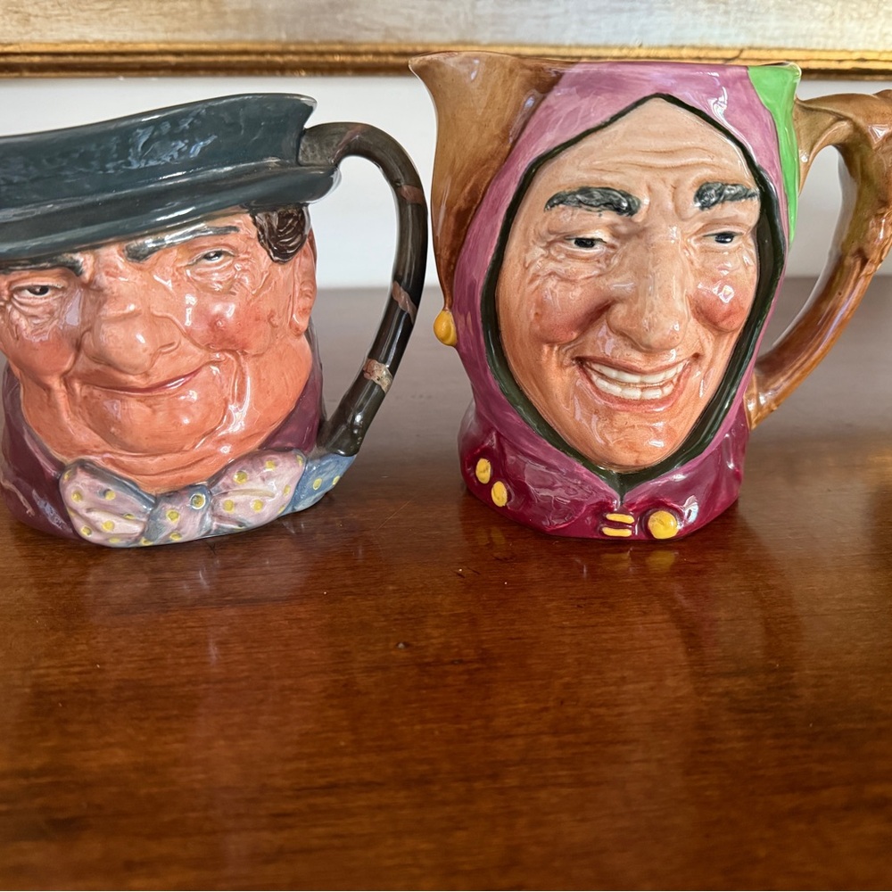 TWO Royal Doulton Toby Mugs, Tony Weller & Touchstone Jester; collectible!